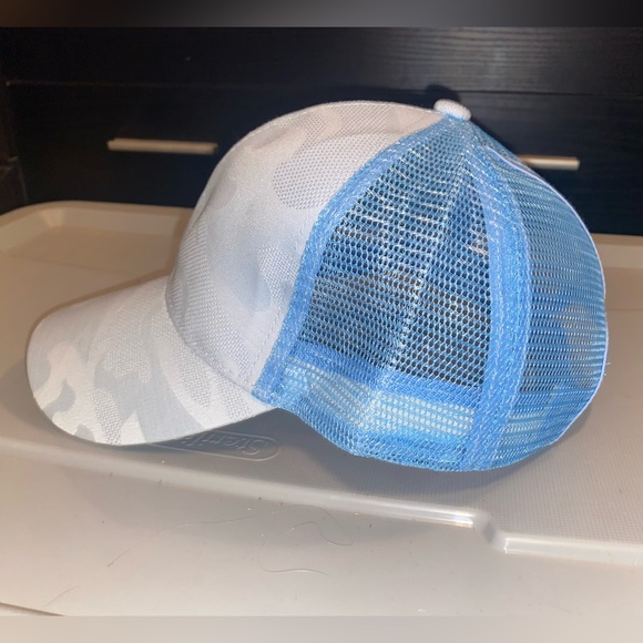 Light Blue Camo Ballcap w Mesh Back and Ponytail Hole - New! - Picture 2 of 4